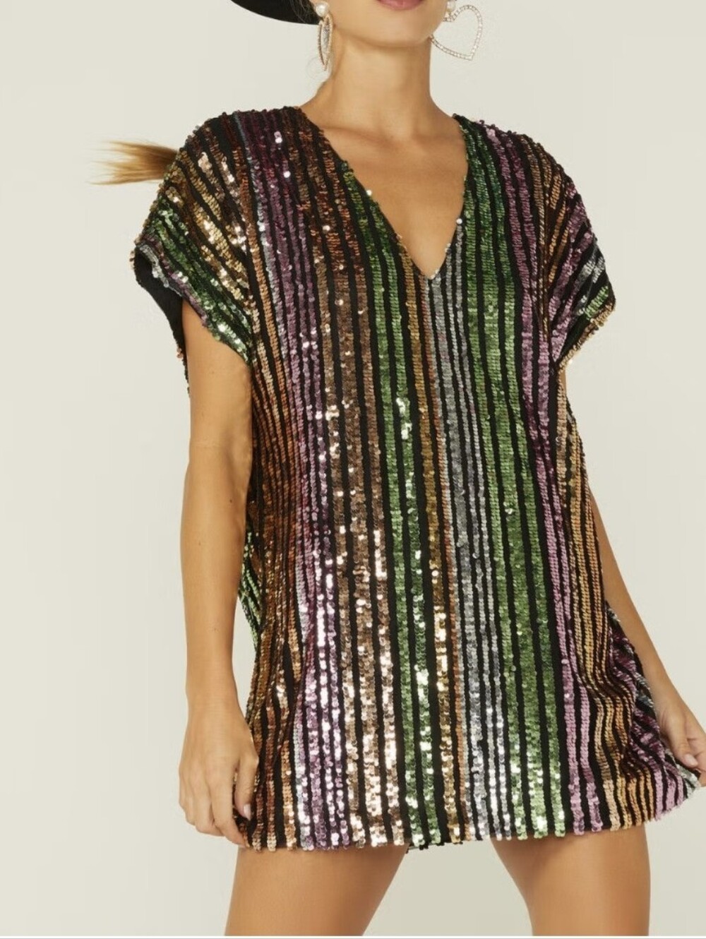 BY Together Multicolor Sequin Stripe V-Neck Women’s Mini Dress Size Small
